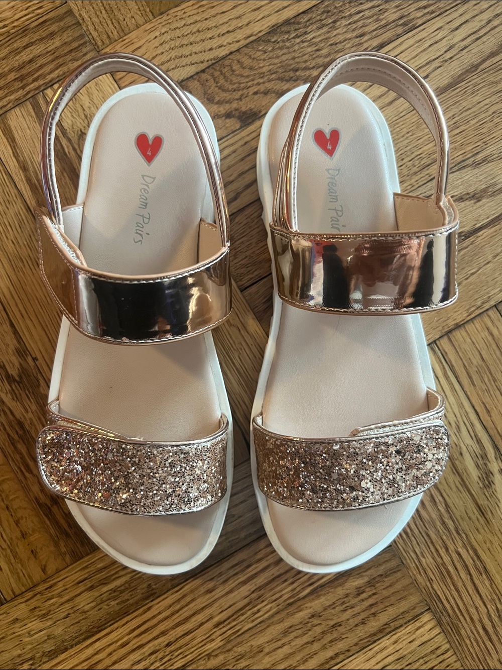 Dream Pairs Girls Metallic Rose Gold Glitter Strap Sandals